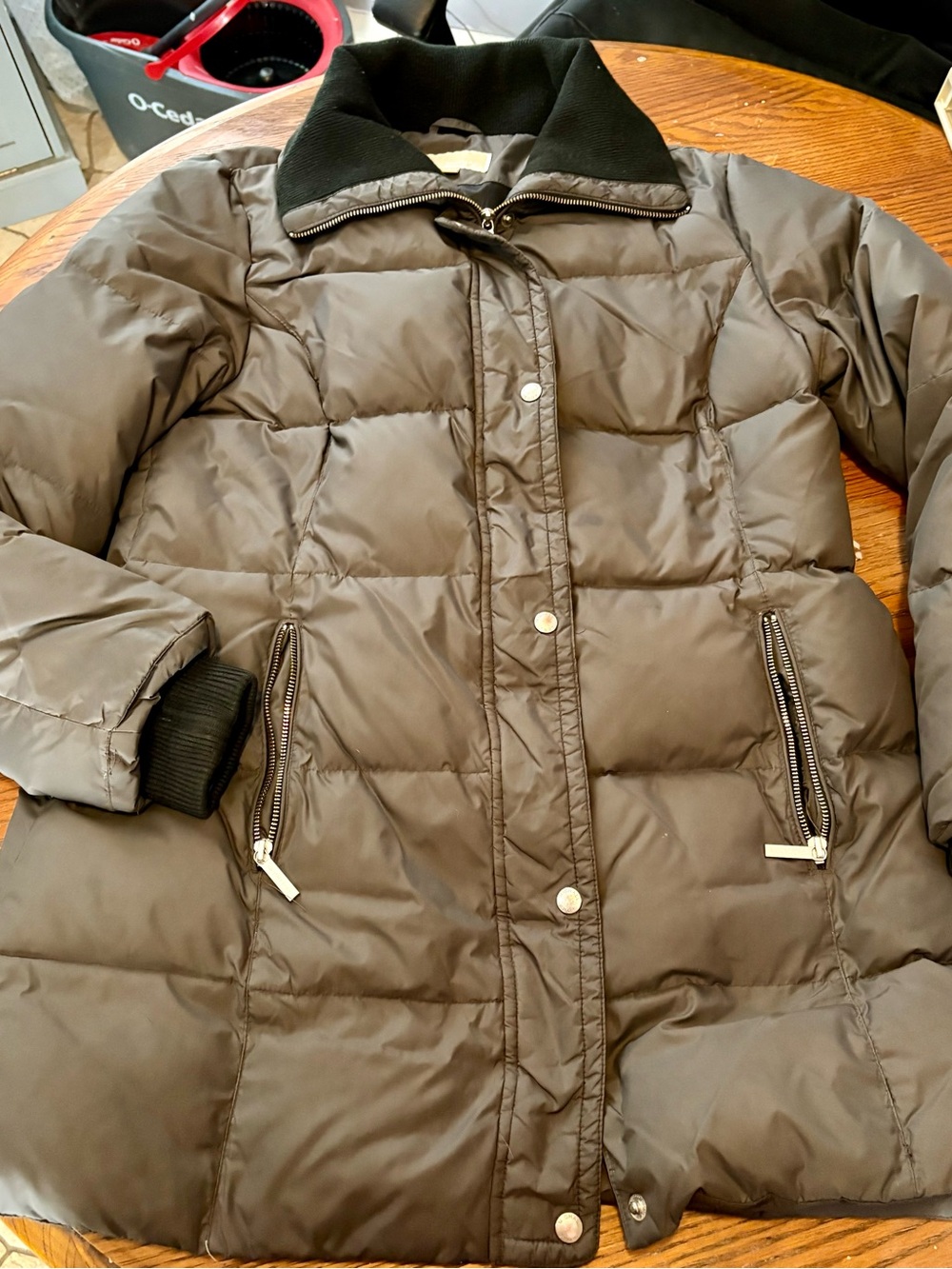 Michael Kors Women's Quilted Puffer Jacket in Brown with Black Trim